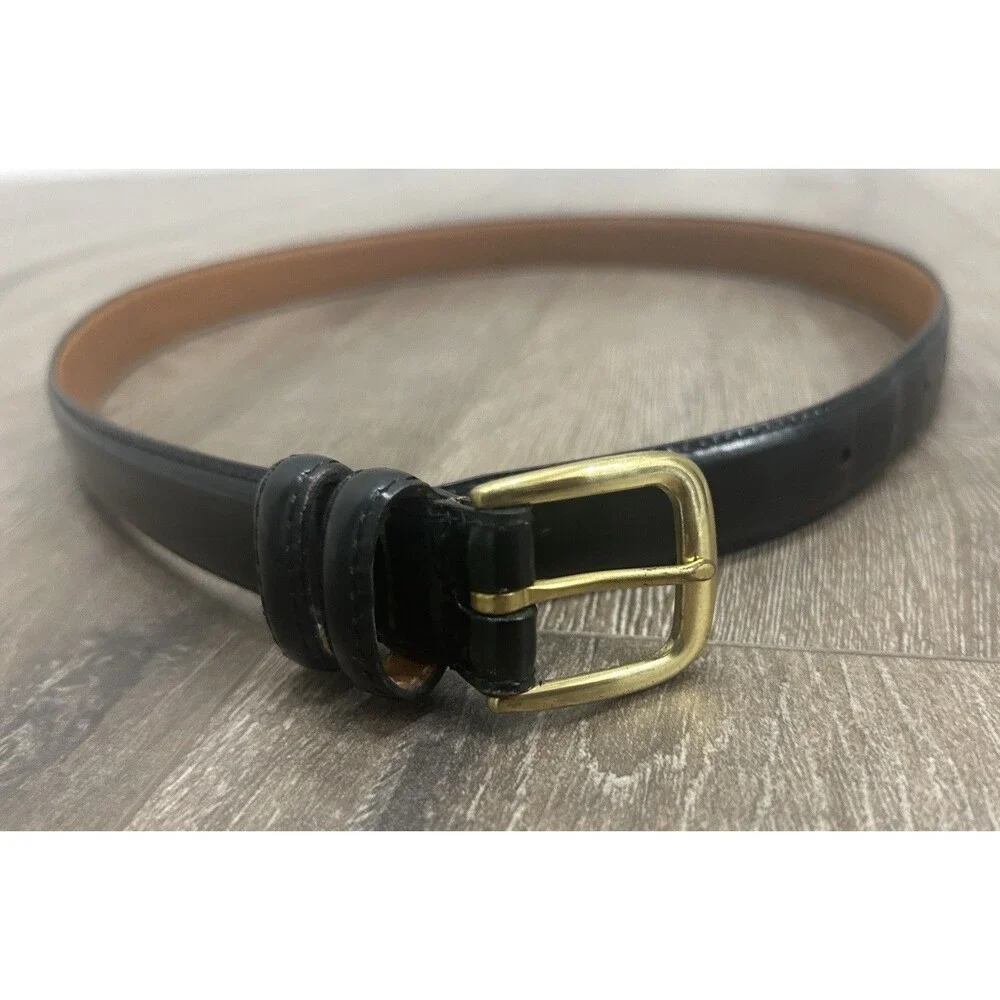 Liberty of London Burnished Cowhide Leather Belt Size 32 Black 1” Solid Brass